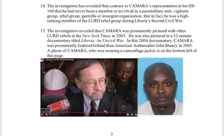 Le Libérien Laye Sekou Camara, accusé d’être un chef de guerre arrêté aux États-Unis